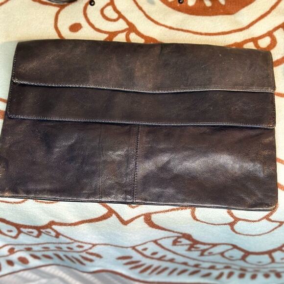 Vintage Black Leather Envelope Clutch Made in Italy - Picture 1 of 13